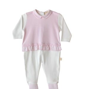 Baby go nwt Pink and White Kids One Piece ruffle Peter Pan collar Footie 3m